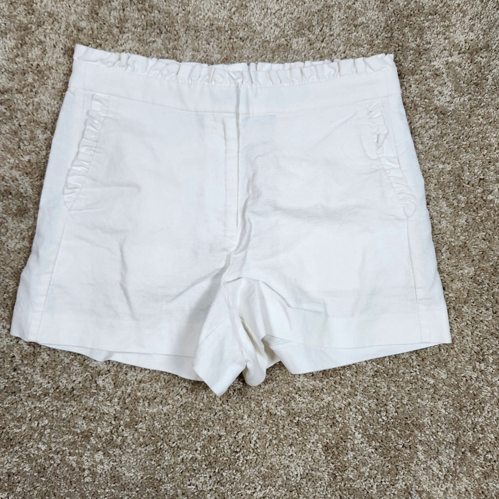 J.Crew Shorts‎ Ruffle Paperbag Waist White Solid Casual Summer Size 4